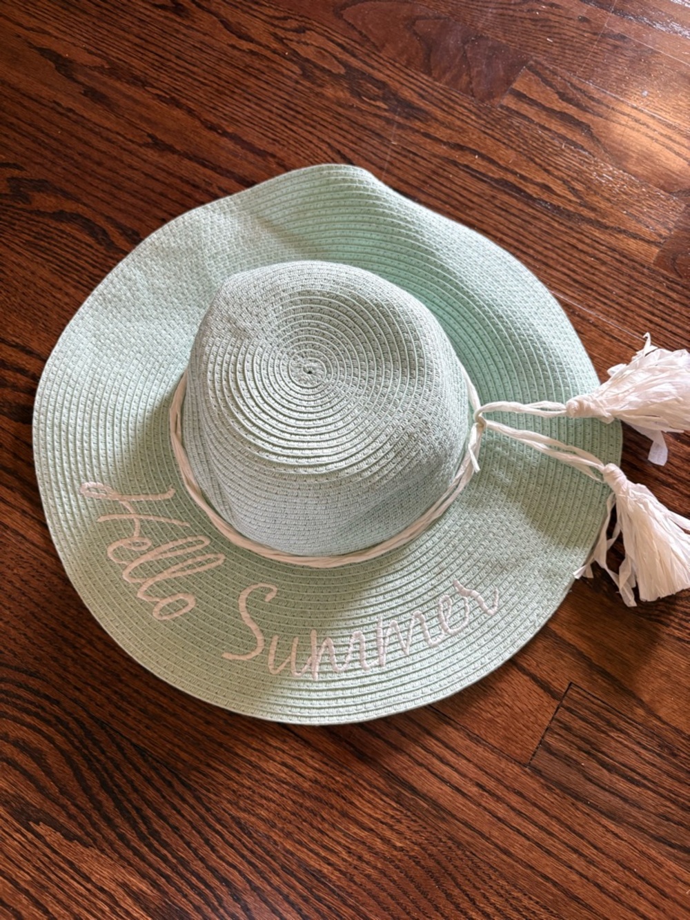 Mint 'Hello Summer' Wide Brim Sun Hat